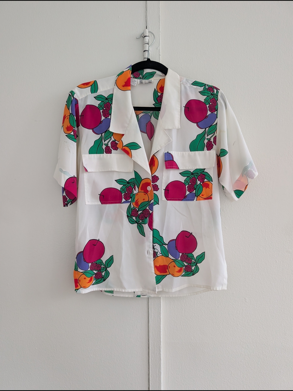 Women’s White Fruit-Print Short Sleeve Shirt